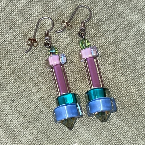 Vintage Czech Glass Handmade Dangle Earrings - Picture 3 of 6